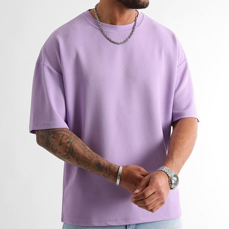 LBO - Lot De 2 Tee Shirt Texturé Waffle Large 2060 Blanc Violet