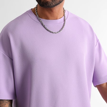 LBO - Lot De 2 Tee Shirt Texturé Waffle Large 2060 Blanc Violet