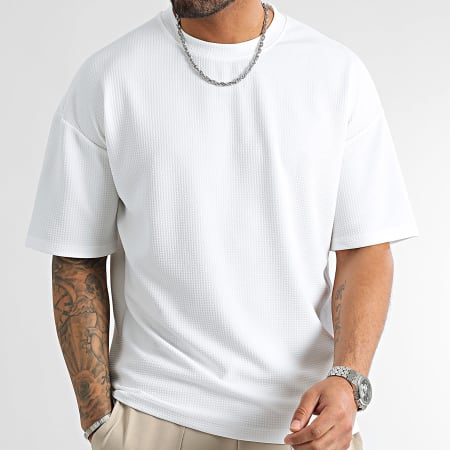 LBO - Lot De 2 Tee Shirt Texturé Waffle Large 2061 Blanc Bleu Clair