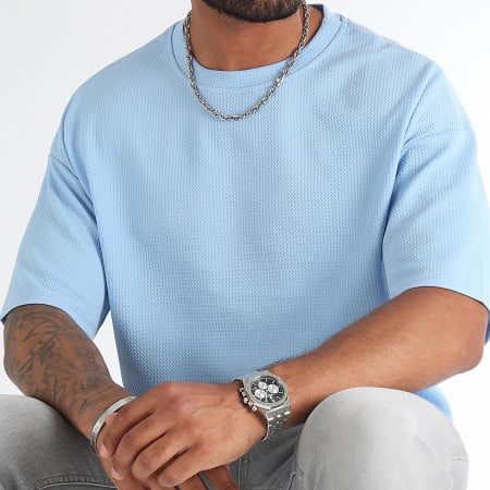 LBO - Lot De 2 Tee Shirt Texturé Waffle Large 2061 Blanc Bleu Clair