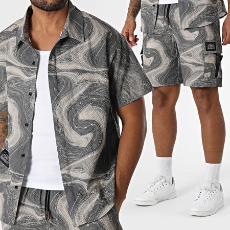 MTX - Ensemble Chemise Manches Courtes Et Short Cargo Texturé 38A Gris Beige