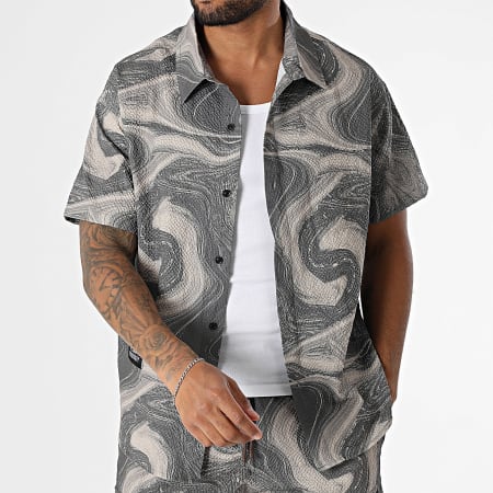 MTX - Ensemble Chemise Manches Courtes Et Short Cargo Texturé 38A Gris Beige