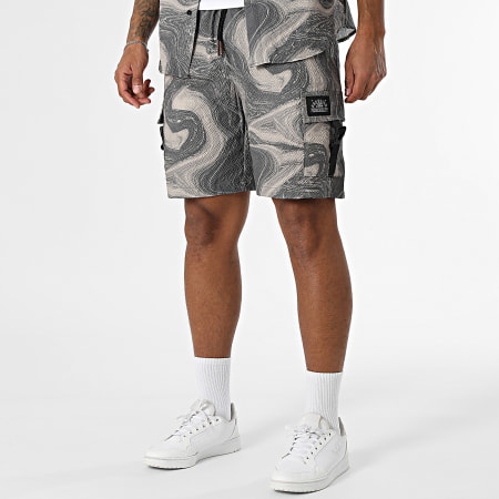 MTX - Ensemble Chemise Manches Courtes Et Short Cargo Texturé 38A Gris Beige