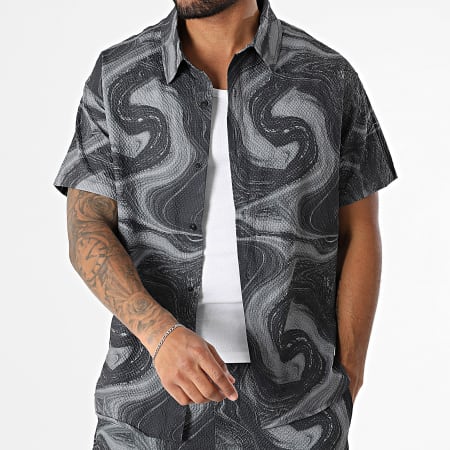 MTX - Ensemble Chemise Manches Courtes Et Short Cargo Texturé 38A Gris Anthracite Gris