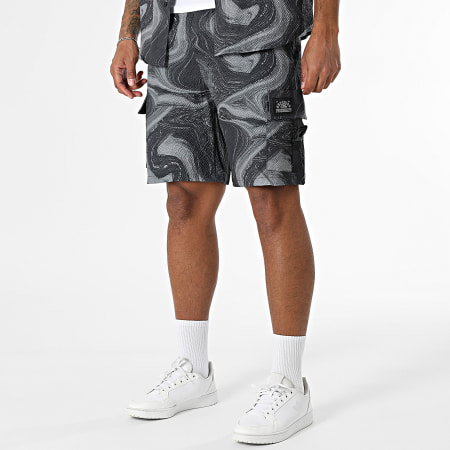 MTX - Ensemble Chemise Manches Courtes Et Short Cargo Texturé 38A Gris Anthracite Gris