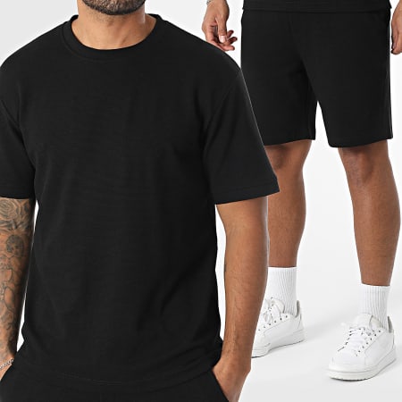 Classic Series - Maglietta grande oversize e pantaloncini da jogging testurizzati 051 Set nero