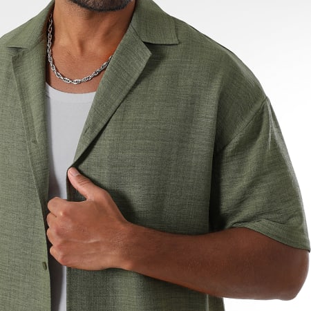 LBO - Chemise Manches Courtes Effet Lin Large 2064 Vert Kaki