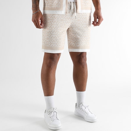 LBO - Ensemble Chemise Manches Courtes Et Short Jogging Imprimé 1629 Beige Blanc