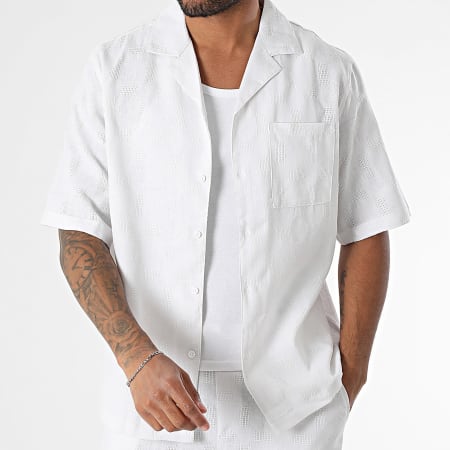 MTX - Ensemble Chemise Manches Courtes Et Short Cargo Texturé 35A Blanc