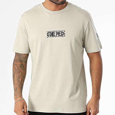 One Piece - Tee Shirt Oversize Large Front And Sleeve Beige Stone Noir