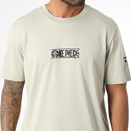 One Piece - Tee Shirt Oversize Large Front And Sleeve Beige Stone Noir