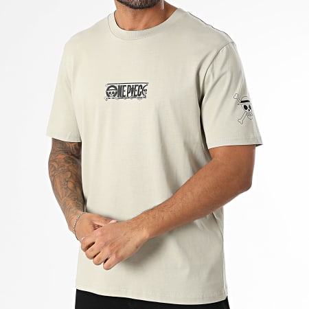 One Piece - Tee Shirt Oversize Large Front And Sleeve Beige Stone Noir