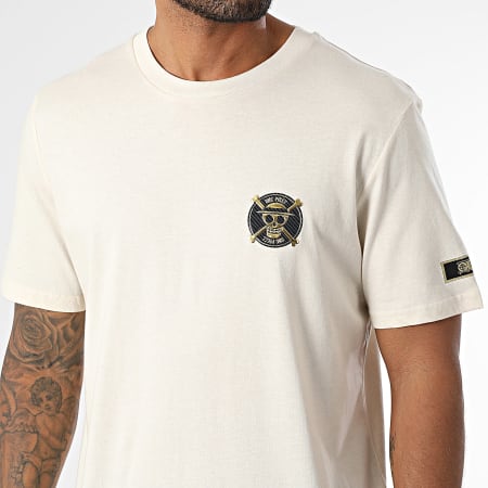 One Piece - Tee Shirt Oversize Large Badge Logo Beige Doré