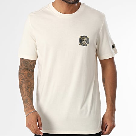 One Piece - Tee Shirt Oversize Large Badge Logo Beige Doré