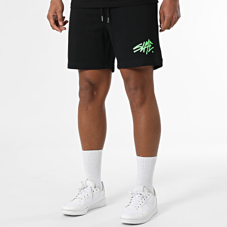Sale Môme Paris - Ensemble Tee Shirt Et Short Jogging SLME Noir Vert Fluo