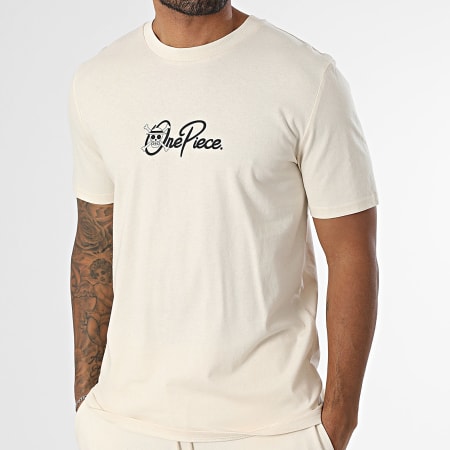 One Piece - Ensemble Tee Shirt Et Short Jogging Bundle Mugiwara Beige Noir