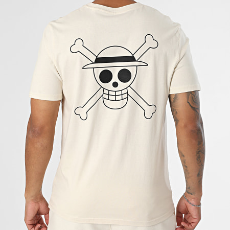 One Piece - Ensemble Tee Shirt Et Short Jogging Bundle Mugiwara Beige Noir