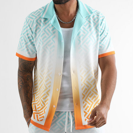 LBO - Ensemble Chemise Manches Courtes Et Short Imprimé Sunset 1639 Bleu Orange Dégradé
