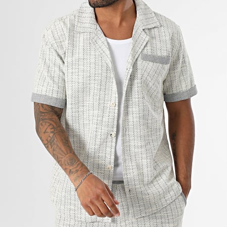Mackten - Ensemble Chemise Manches Courtes Et Short 118 Ecru Bleu Marine