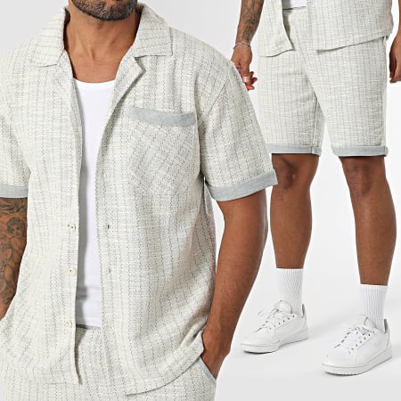 Mackten - Ensemble Chemise Manches Courtes Et Short 118 Ecru Vert