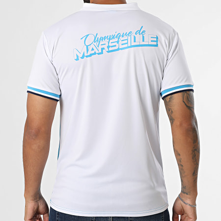 OM - Polo Manches Courtes Polyester Color Block M24093C Blanc Bleu Clair