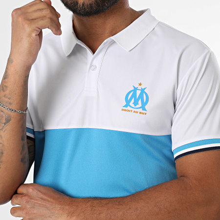 OM - Polo Manches Courtes Polyester Color Block M24093C Blanc Bleu Clair