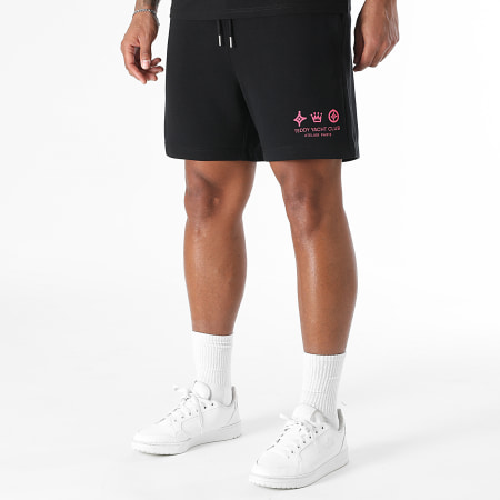 Teddy Yacht Club - Ensemble Tee Shirt Et Short Jogging Atelier Paris Noir Rose Fluo