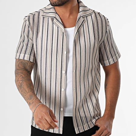 Frilivin - Chemise Manches Courtes A Rayures 169 Beige Bleu Marine