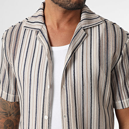 Frilivin - Chemise Manches Courtes A Rayures 169 Beige Bleu Marine