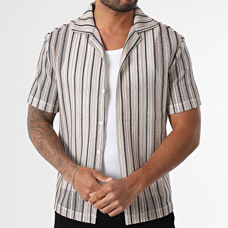 Frilivin - Chemise Manches Courtes A Rayures 169 Beige Bleu Marine
