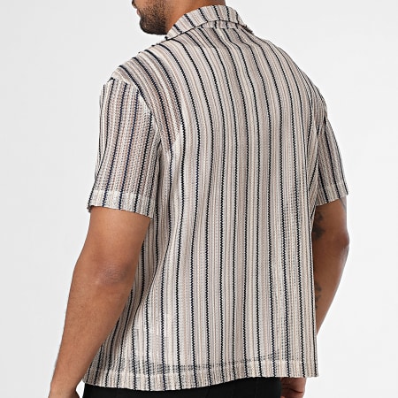 Frilivin - Chemise Manches Courtes A Rayures 169 Beige Bleu Marine
