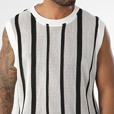 Frilivin - Débardeur Ajouré A Rayures J08 Blanc Noir