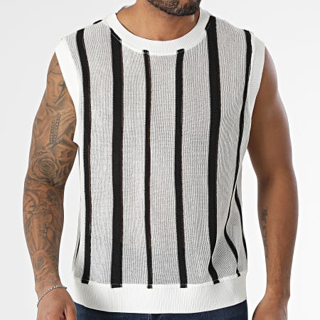 Frilivin - Débardeur Ajouré A Rayures J08 Blanc Noir