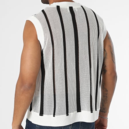 Frilivin - Débardeur Ajouré A Rayures J08 Blanc Noir