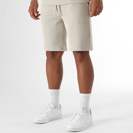 LBO - Set di maglietta e pantaloncini grandi testurizzati 3861 Beige Bianco