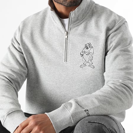 Looney Tunes - Sweat Col Zippé Small Angry Taz Gris Chiné