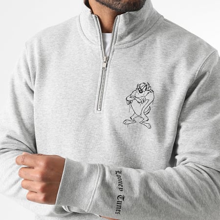 Looney Tunes - Sweat Col Zippé Small Angry Taz Gris Chiné