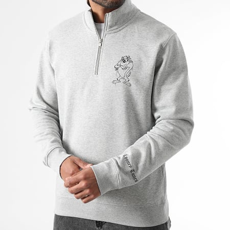 Looney Tunes - Sweat Col Zippé Small Angry Taz Gris Chiné
