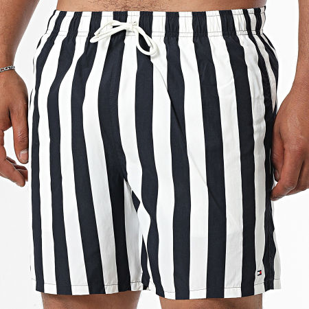 Tommy Hilfiger - Short De Bain A Rayures Medium Drawstring Print 3491 Noir Blanc