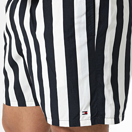 Tommy Hilfiger - Short De Bain A Rayures Medium Drawstring Print 3491 Noir Blanc