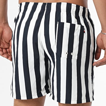 Tommy Hilfiger - Short De Bain A Rayures Medium Drawstring Print 3491 Noir Blanc