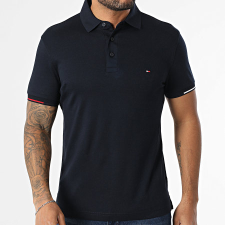 Tommy Hilfiger - Polo Manches Courtes Slim Interlock Flagcuff 9348 Bleu Marine