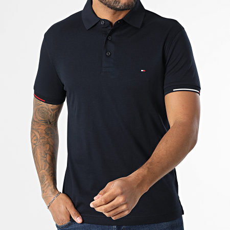 Tommy Hilfiger - Polo Manches Courtes Slim Interlock Flagcuff 9348 Bleu Marine