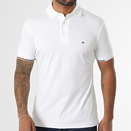 Tommy Hilfiger - Polo Manches Courtes Slim Interlock Flagcuff 9348 Blanc