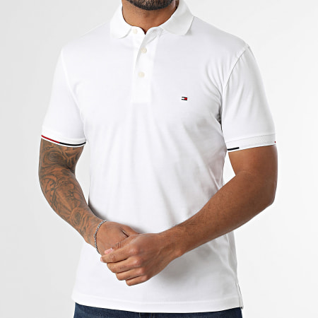 Tommy Hilfiger - Polo Manches Courtes Slim Interlock Flagcuff 9348 Blanc