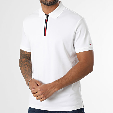 Tommy Hilfiger - Polo Manches Courtes Col Zippé Interlock 9552 Blanc