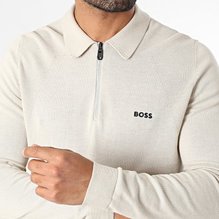 BOSS - Polo Manches Longues Col Zippé Momentum Lite 50520604 Beige