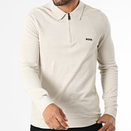 BOSS - Polo Manches Longues Col Zippé Momentum Lite 50520604 Beige