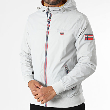 Geographical Norway - Veste Zippée Capuche Réversible Gris Clair Jaune Moutarde