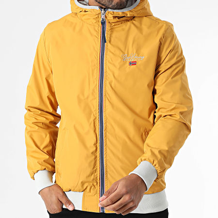 Geographical Norway - Veste Zippée Capuche Réversible Gris Clair Jaune Moutarde